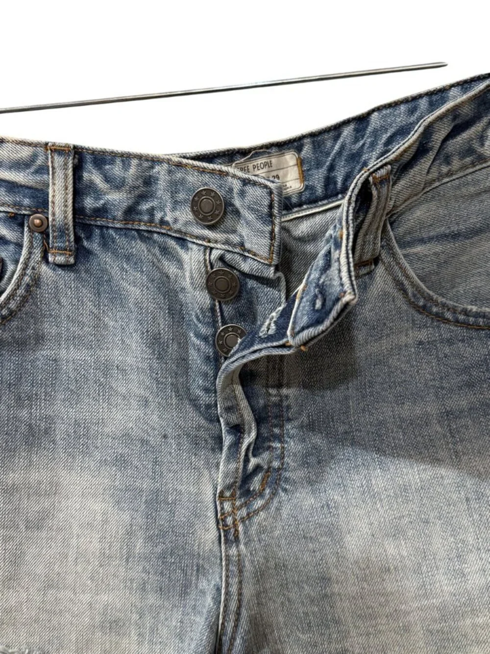 Free People Womens Distressed Denim Shorts Blue Size 29 Button Fly Raw Hem